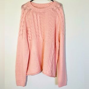 Nwt Oversized Pink Sweater Woven Cable Knit Pullover Loose Fit Plus Size Sweater